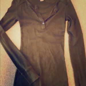 Waffle patterned long sleeve top - Olive